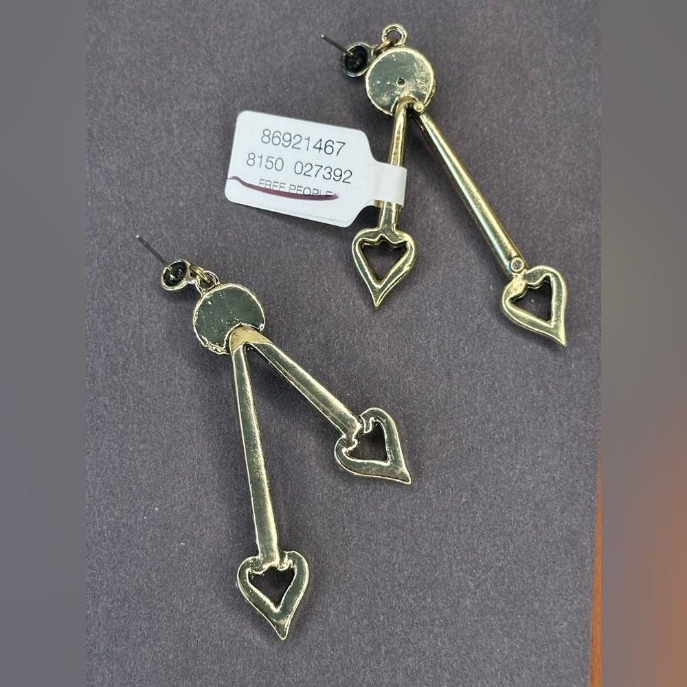 NWT Free People | Ariana Ost Paula Dangles Earrings, New With Tags Brass Hearts - Picture 4 of 6